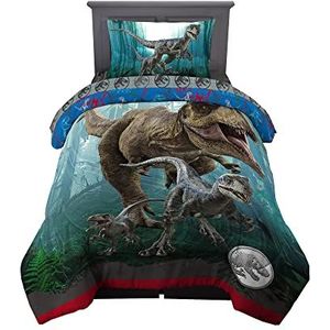 Jurassic World Dominion Blue Velociraptor en Rexy T-Rex superzachte microvezel omkeerbaar dekbed, Twin Size, beddengoed van Franco Kids