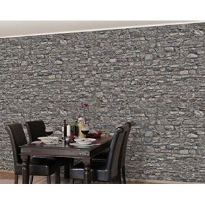 Apalis steen/vliesbehang, natuursteen behang oude stenen muur, fotobehang breed 225 x 336 cm grijs