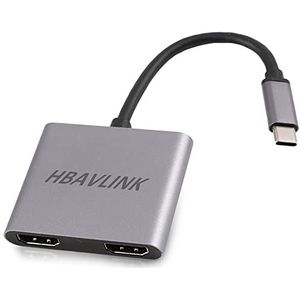 USB C naar HDMI Adapter 4K 60Hz, HBAVLINK Dual Monitor HDMI Splitter Extended Display, USB-C naar Dual HDMI Adapter voor Laptop, USBC MST Hub Compatibel met Thunderbolt 3.0/4.0
