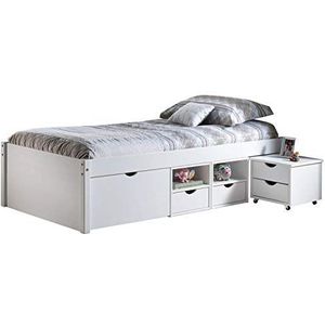 Inter Link Alpine Living bed, functioneel bed, eenpersoonsbed, bed met laden, echt biologisch hout, wit gelakt, afmetingen: 209 x 48 x 96 cm (b x h x d).