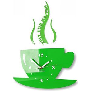 Mok Tijd voor koffie Moderne keuken wandklok, 3D romans, wandklok deco (groen)