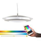 EGLO Connect Moneva-C Led-hanglamp, 1 lichtpunt, hanglamp van staal en kunststof in mat nikkel, wit, met kleurtemperatuurverandering (warm, neutraal,
