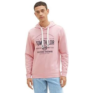 TOM TAILOR Heren hoodie sweatshirt met logo-print, 11055 - Morning Pink, XXL