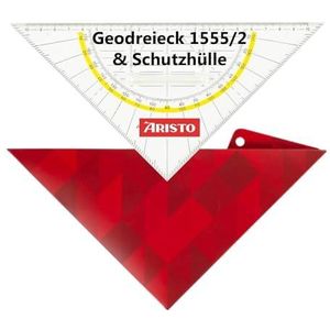 Aristo AR18032B geodriehoek AR1555/2 incl. Geocover beschermhoes (Hypotenuse 22,5 cm, stevige grip, inktops, geocover met gat en magneetsluiting) basic