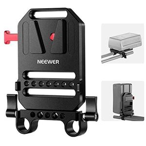 NEEWER Batterijplaat V-mount met dubbele klemmen voor stangen 15 mm, schroefdraadgaten 1/4 inch, van metaal voor fotokooi met houdersysteem met stangen 15 mm, compatibel met SmallRig (ST43)