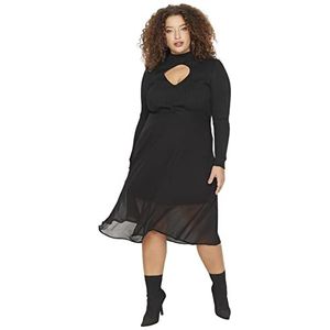 TRENDYOL Dames Midi A-lijn geweven stof maten in rok rok, zwart, 46 grote maten