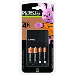 Duracell CEF14 batterijlader voor 4 uur, inclusief oplaadbare batterijen, AA+AAA