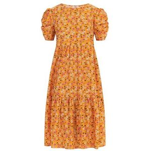 ALBEE Dames midi jurk met korte mouwen, Oranje meerkleurig., M