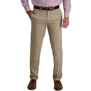 Haggar Iron Free premium casual broek voor heren, rechte pasvorm, platte voorzijde, flexibele tailleband, kaki, 33W / 32L