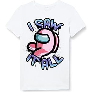 NAME IT Meisjes NKFASMARI AMONGUS SS TOP Sky T-shirt, helder wit, 116, wit (bright white), 116 cm