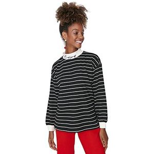 Trendyol Dames hoge hals gestreepte regular sweatshirt, zwart, XS, Zwart, XS