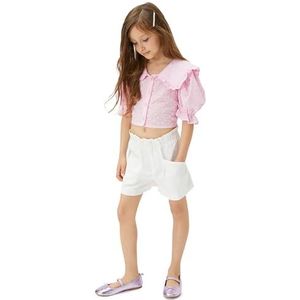 Koton Girls's Linnen elastische tailleband zakken shorts, Wit (000), 6-7 Jaar