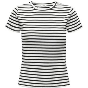 JdY Jdysolar S/S O Neck Top JRS Noos T-shirt voor dames, Cloud Dancer/Stripes: zwart, XL