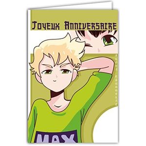 AFIE Kaart Gelukkige Verjaardag – Envelop – Jonge Jongen Tieners – Japans Universum Nippon Personage Hero Manga Cartoon Land – Groene Ogen Voornaam Max – Gemaakt in Frankrijk 67-1254