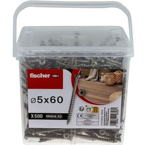 Fischer - Emmer met 500 terrasschroeven 5 x 60 van roestvrij staal A2, corrosiebestendig
