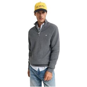 GANT Heren Textured Cotton Half Zip Pullover, dark grey melange, S