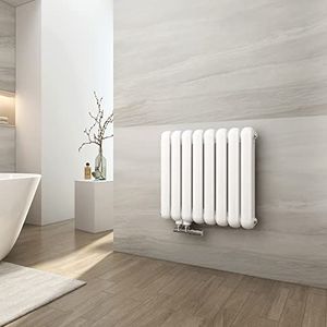 EMKE Radiator, horizontaal, ovaal, 550 x 580 mm, wit, design radiator, dubbellaags, buiskachel, kleine verwarming, zijaansluiting voor warm water