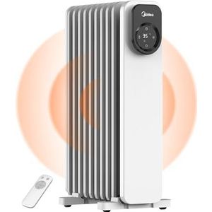 Midea NY2009-24UR Olieradiator, mobiele elektrische verwarming, 9 ribben met afstandsbediening en led-touchscreen, elektrische verwarming met thermostaat, 4 modi, oververhittingskantelbeveiliging,