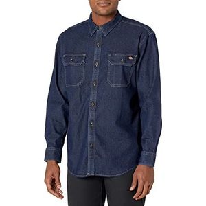 Dickies Heren Flex Denim Shirt met lange mouwen, Donkere Denim Wash, L