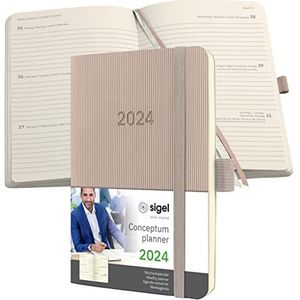 SIGEL C2431 weekkalender 2024, ca. A6, taupe, softcover, 176 pagina's, elastiek, penlus, archieftas, PEFC-gecertificeerd, conceptum