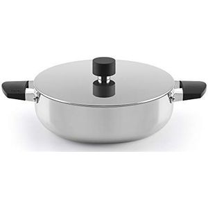 Castey B-R20 Trimetal inductie ondiepe braadpan met deksel en siliconen zijgreep, 20 cm, roestvrij staal, zilver