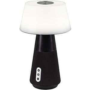 Reality Leuchten LED tafellamp DJ R52041142, Bluetooth luidspreker, werkt op batterijen, USB-aansluiting, scherm kunststof wit, voet stof zwart, incl. 4,5 Watt LED