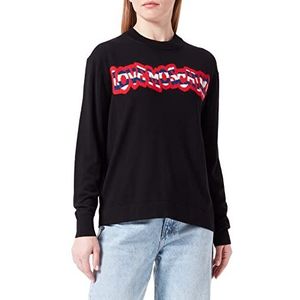 Love Moschino Dames Regular Fit Lange Mouwen Ronde Hals met Gestreept Logo Trui Sweater, zwart, 40