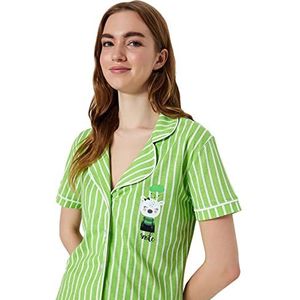 Trendyol Gestreepte Midden Gebreide Shirt-Broek Pyjama Set, Groen, XS, Groen, XS