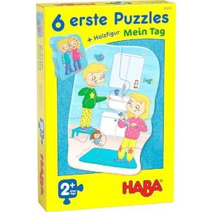 HABA 305235-6 eerste puzzels - Mein Tag, puzzel vanaf 2 jaar met extra grote stukjes en houten figuur om vrij te spelen