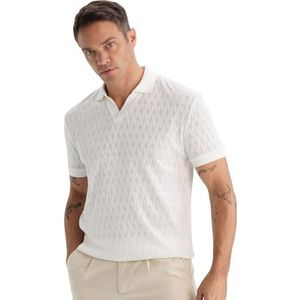 DeFacto Basic poloshirt voor heren, klassiek T-shirt voor mannen, off-white, L