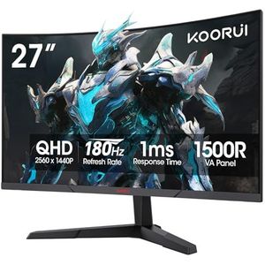 KOORUI 27 Inch Monitor, Fast VA Computer Gaming Monitor(2560 * 1440P, R1800, 144Hz, 1ms, DCI-P3 85%, DP+HDMI, Game Mode, Eye Protection, Rocker Button), Narrow Bezel on Three Sides