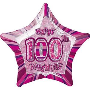 Unique Party 555688-20"" Foil Glitz Roze Gelukkige 100e Verjaardag ballon