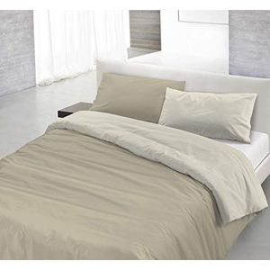 Italian Bed Linen Natuurlijke kleur Dekbedovertrek Set met Doubleface Effen Kleur Tas Sheet en Kussensloop, 100% Katoen, Duif Grijs/Crème, enkel