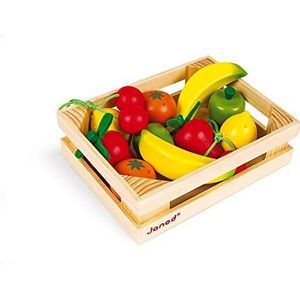 Janod - 12 Wooden Fruits Crate - Doll'S Tea Set, Kitchen Set, Merchant Accessories - Imitation Toy - from 3 Years Old, J05610