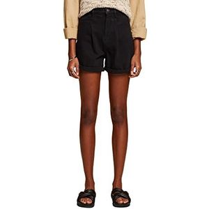 ESPRIT Linnen shorts met hoge tailleband, zwart, 28W