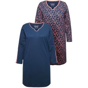 Ulla Popken - Nachthemd - Nachtblauw - 2-pack - Lange Mouwen - Tuniekuitsnijding