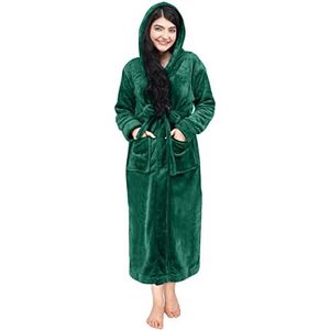 NY Threads Fleece badjas met capuchon voor dames, pluche, lange badjas, Groen, M