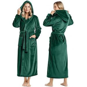 NY Threads Fleece badjas met capuchon voor dames, pluche, lange badjas, Groen, M