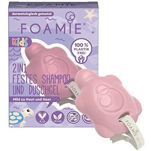 Foamie 2-in-1 vaste shampoo en douchegel voor kinderen, shampoo meisjes met biologische amandelolie en perzik voor betere kambaarheid, mild voor huid en haar, 100% veganistisch, kunststofvrij, 80 g