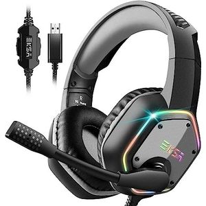 EKSA E1000 USB-gaming-headset voor pc, in-ear hoofdtelefoon met kabel, Nosie Cancelling Mic, surround-geluid, RGB-verlichting, gaming-headset met microfoon voor PS4/PS5-console, laptop