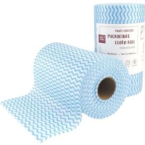 IDEA HOME - 2 rollen 200 stuks, doekjes op rol met elk 100 doekjes, poetsdoeken, rol voor poetsdoeken, 18 x 35 cm, blauw