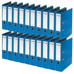 VON Leitz Ordner A4, verpakking van 20 stuks, karton met kunststof omslag, 80 mm rugbreedte, Von Leitz Leitz, voor 600 vellen, blauwe engel & FSC-gecertificeerd, voor school, studie en thuis, blauw,