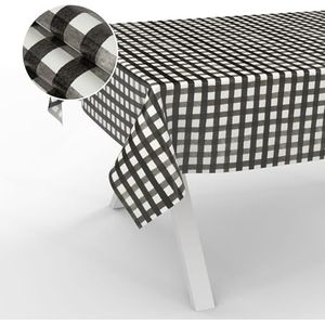 ANRO Afwasbaar tafelzeil, tuintafelkleed, voor binnen en buiten, met snijrand, 240 x 140 cm, geruit, zwart