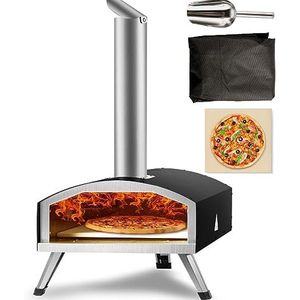 VEVOR Draagbare pizzaoven, 305 mm, houtoven en houtskool, buiten, draagbaar, roestvrij staal en staal, met pizzasteen, inklapbare poten, snel koken, 540 °C, voor het bakken van brood, camping,