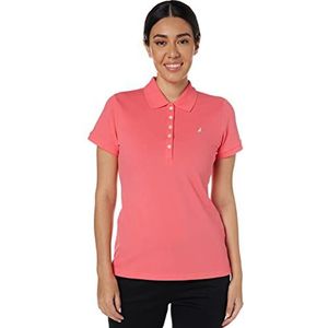 Nautica Women's 5-Button Short Sleeve Breathable 100% Cotton Polo Shirt, Melon Pink, X-Large