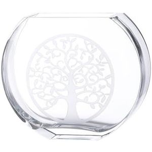 GILDE GLAS art Decoratieve vaas bloemenvaas van glas - met levensboom motief - moderne decoratie woonkamer cadeau voor vrouwen - kleur: transparant hoogte 23 cm