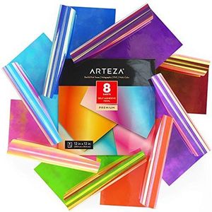 Arteza Holographic Vinyl, Self Adhesive, 12x12 Inch, Set of 8, Red & Pink Opal Craft Sheets, Easy to Cut & Weed, for Indoor & Outdoor Halloween Projects, Compatible with Most Craft Cutters