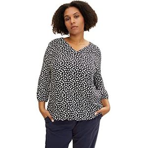 TOM TAILOR Dames Plussize blouse met patroon 1034690, 30350 - Navy Geometric Design, 44 Grote maten