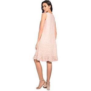 Bonateks Damesjurk van 100% linnen, gemaakt in Italië, halflange vloeiende jurk met ronde hals met lange mouwen en zakken, marineblauw, maat: XL, Marineblauw, XL