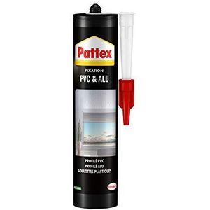 Pattex PVC & aluminium, afdichtmiddel voor bevestigingen op pvc en aluminium, hoogwaardige hechting op vochtige ondergronden binnen en buiten, witte lijm in 450 g cartridge
